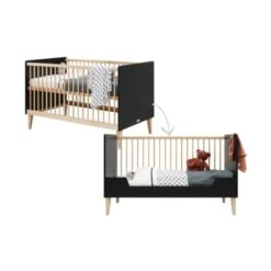 Bopita Lena Bedbank Mat Zwart / Naturel 70 X 140 -Kindermeubels Winkel bench bed 70x140 lena matt black natural 9245