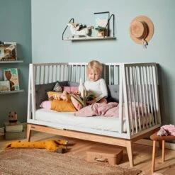 Leander Luna Babybed White / Oak 70 X 140 Cm -Kindermeubels Winkel luna bed wit 146b