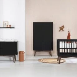 Kidsmill Sixties Babybed Zwart Mat / Walnoot 60 X 120 Cm -Kindermeubels Winkel sixties zwart donker noten sfeer zonder bladvergroter 1 cc5b