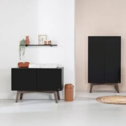 Kidsmill Sixties Commode Zwart Mat / Walnoot -Kindermeubels Winkel sixties zwart donker noten sfeer zonder bladvergroter 4 3 7f46
